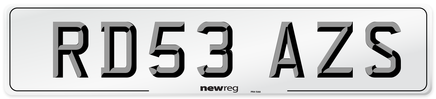 RD53 AZS Number Plate from New Reg